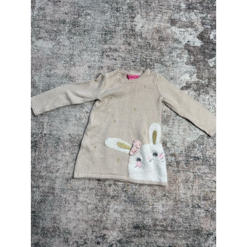 Isaac Mizrahi Girls Beige Bunny Sweater Dress 2T Knee Length Casual holiday cozy